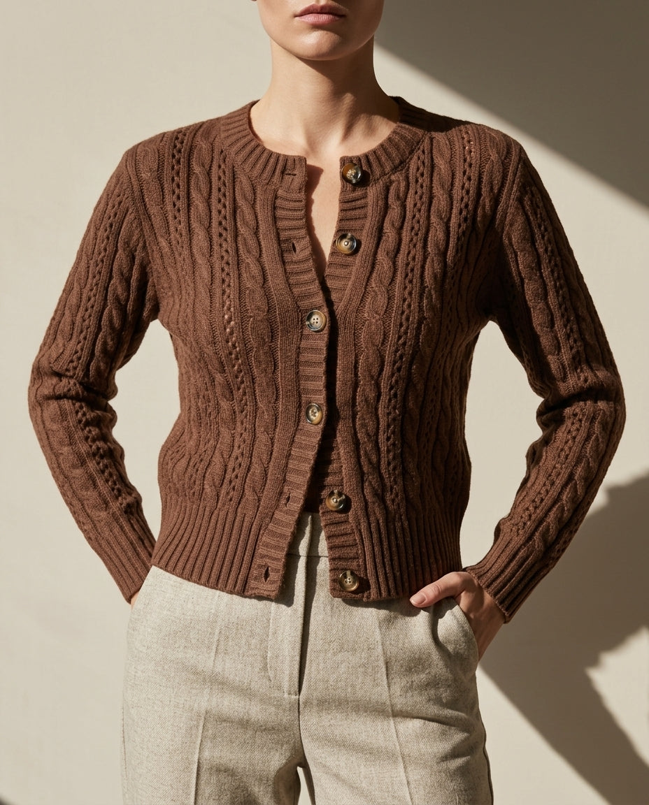 Vera Cropped Cable Cardigan Sweater for Women