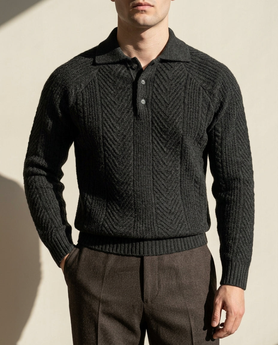 Colton Long Sleeve Chevron Knit Polo Sweater for Men