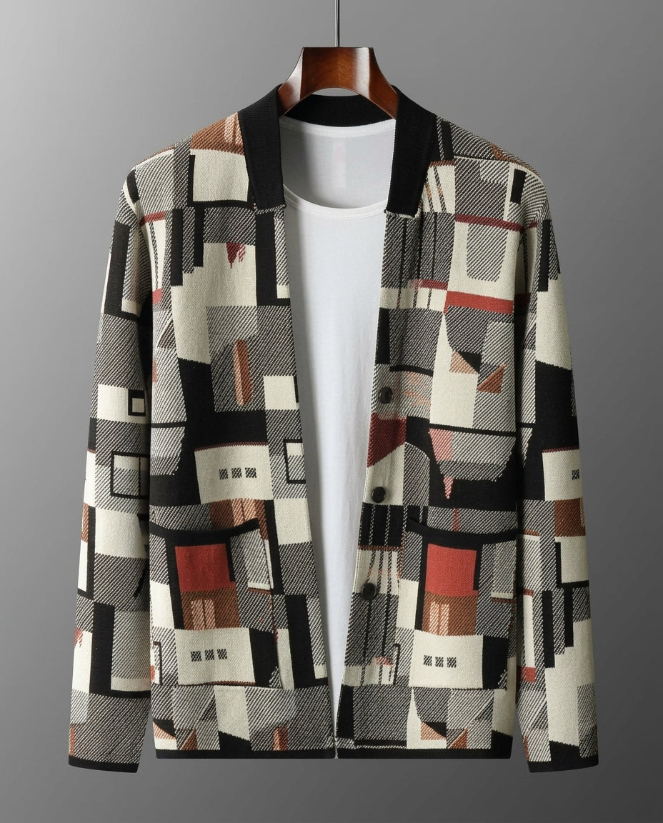 Vance Abstract Geometric Knit Cardigan Sweater for Men