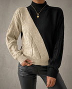 Yseult Two-Tone Cable Asymmetric Pullover Sweater for Women