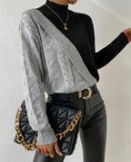 Yseult Two-Tone Cable Asymmetric Pullover Sweater for Women