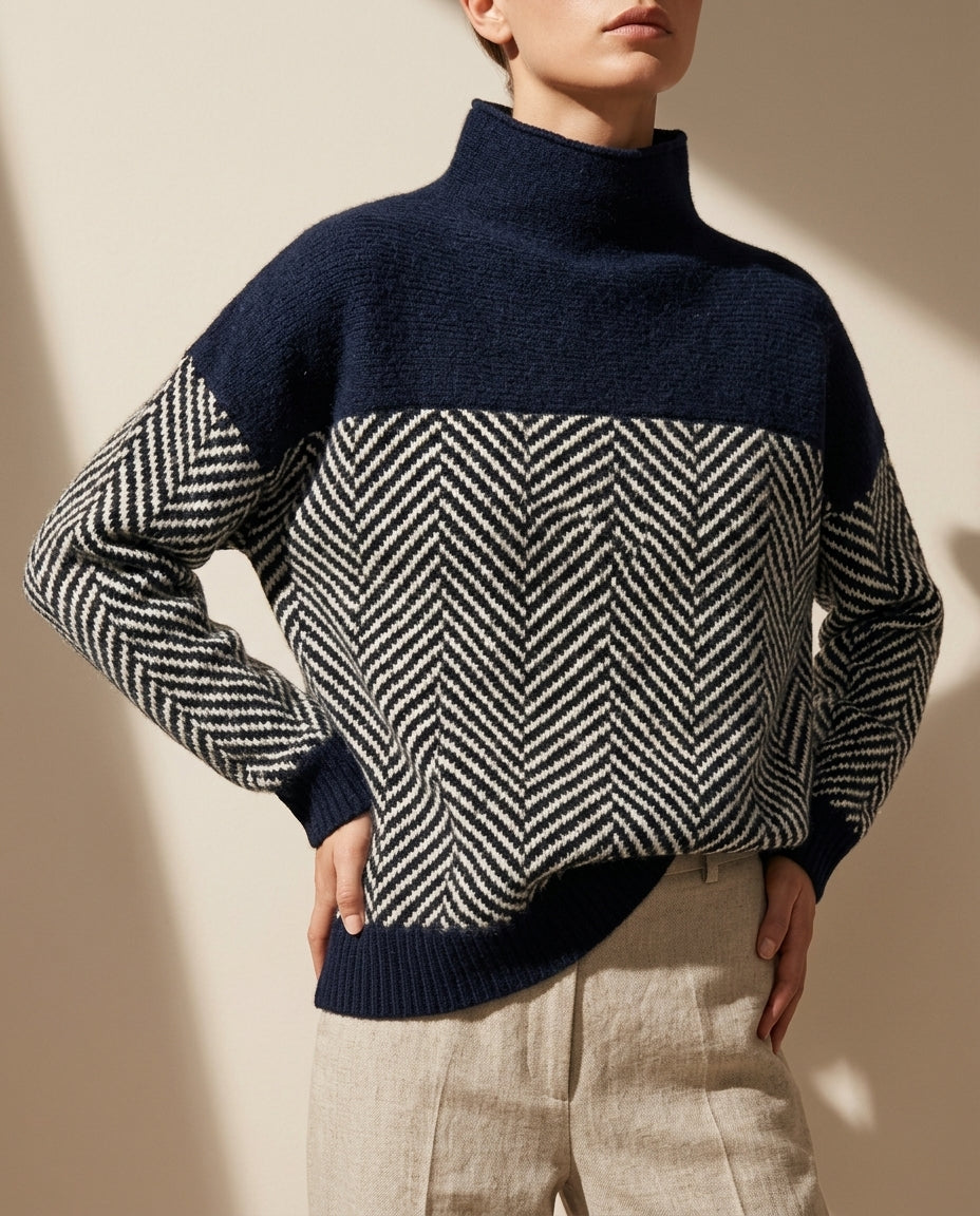 Ana Herringbone Wool Mock Neck Sweater for Women