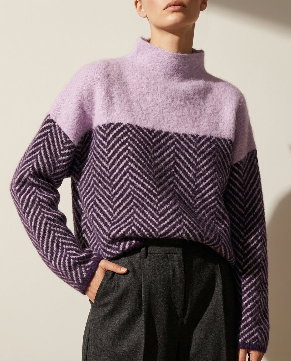 Ana Herringbone Wool Mock Neck Sweater for Women