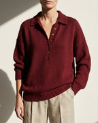 Sienna Button Neck Polo Pullover Sweater for Women