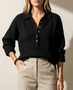 Sienna Button Neck Polo Pullover Sweater for Women
