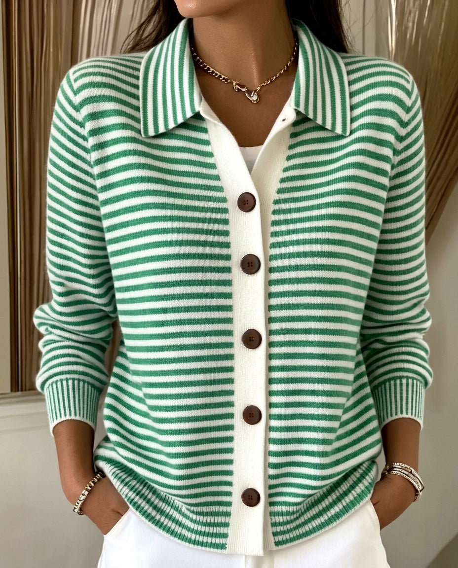 Margot Striped Cozy Button-Down Cardigan Sweater for Women