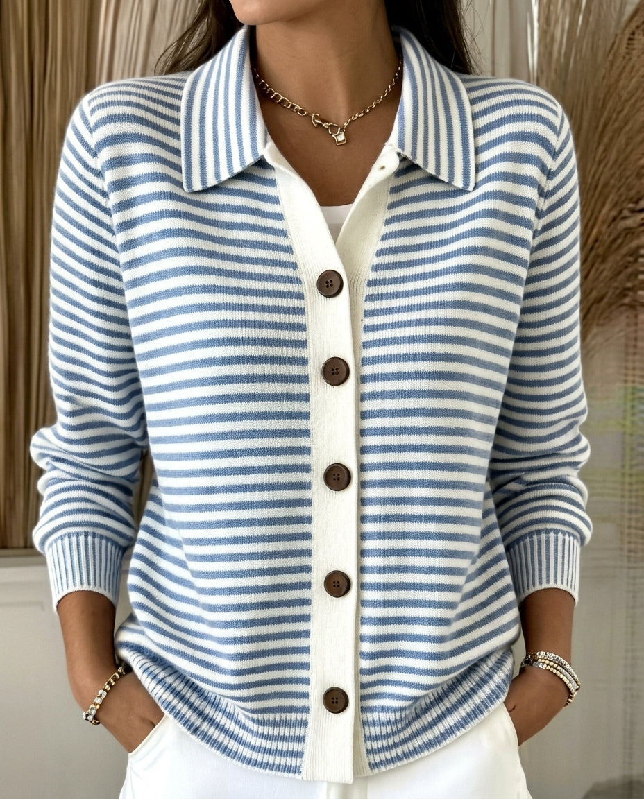 Margot Striped Cozy Button-Down Cardigan Sweater for Women
