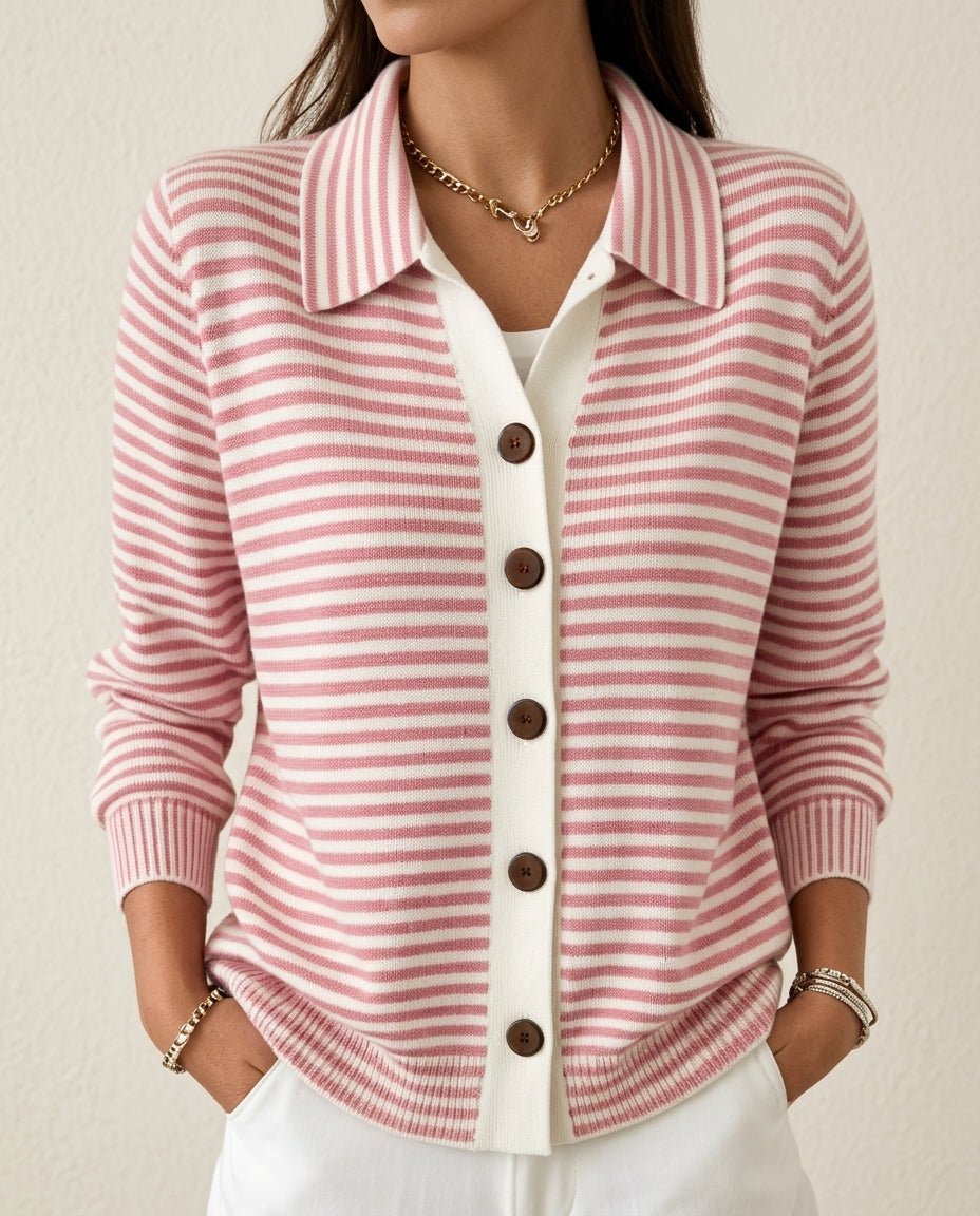 Margot Striped Cozy Button-Down Cardigan Sweater for Women