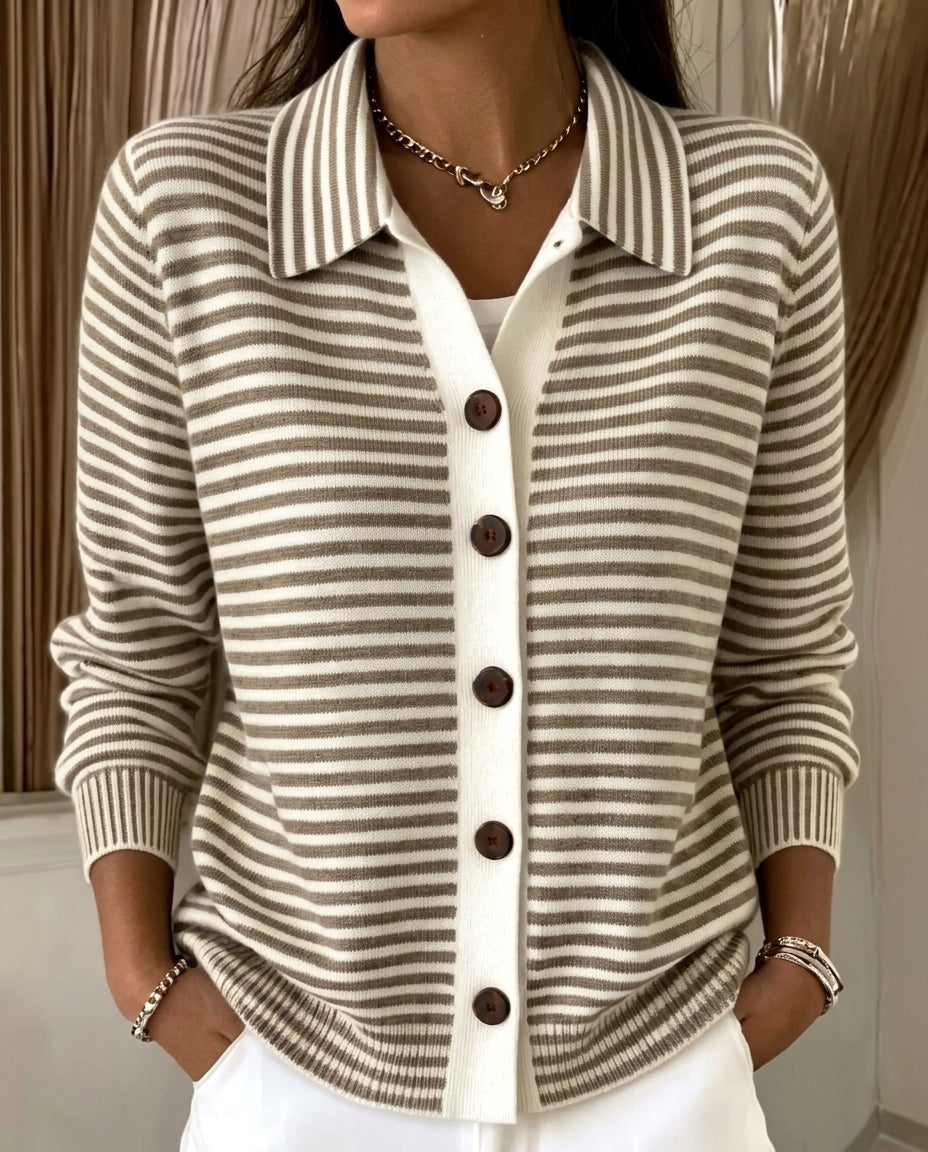 Margot Striped Cozy Button-Down Cardigan Sweater for Women