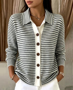 Margot Striped Cozy Button-Down Cardigan Sweater for Women