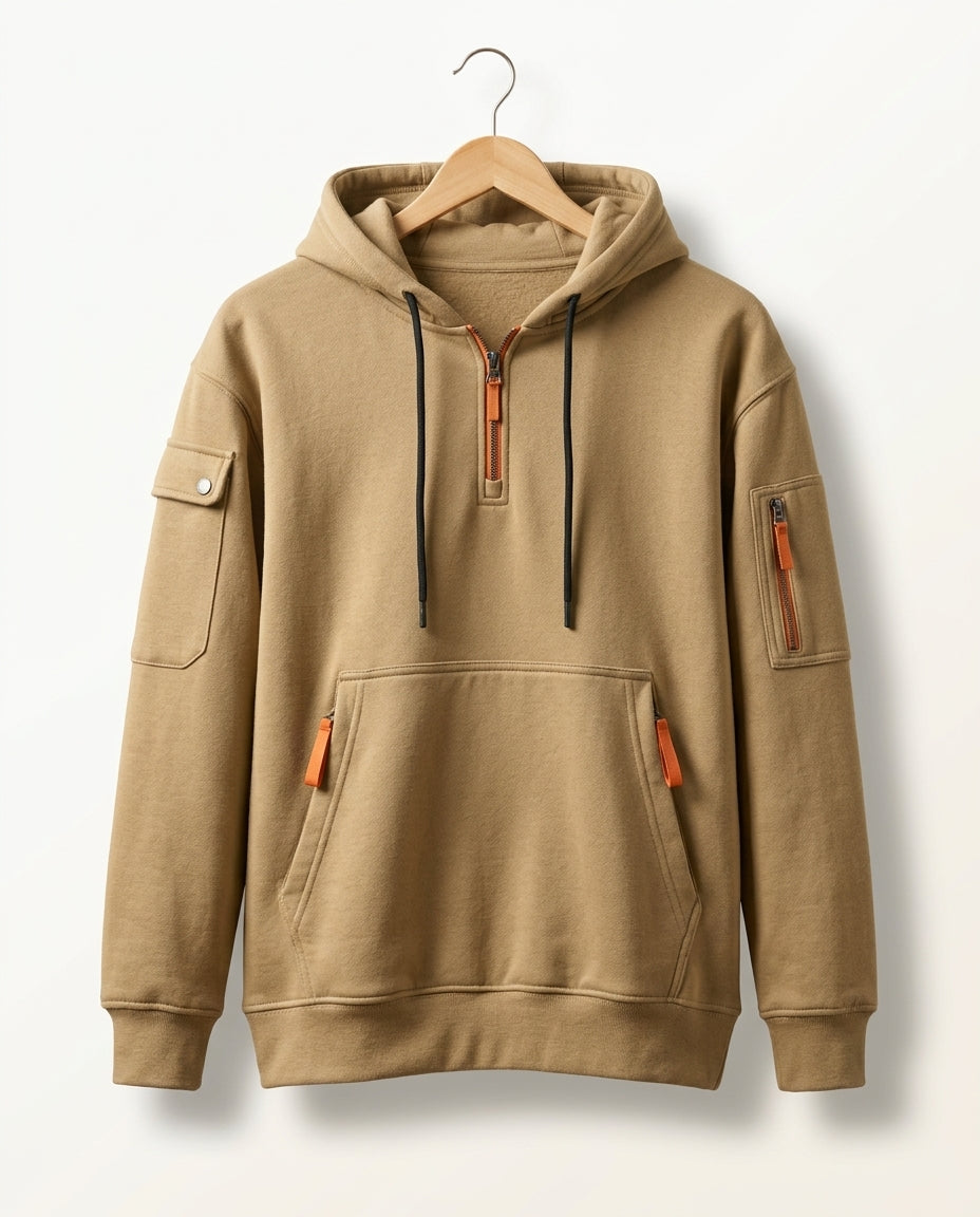 Orion Quarter-Zip Multi-Pocket Hooded Sweatshirt for Men