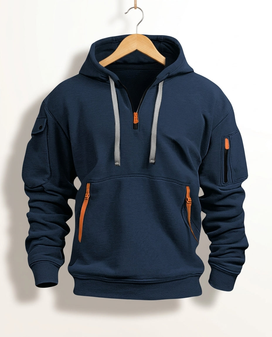 Orion Quarter-Zip Multi-Pocket Hooded Sweatshirt for Men