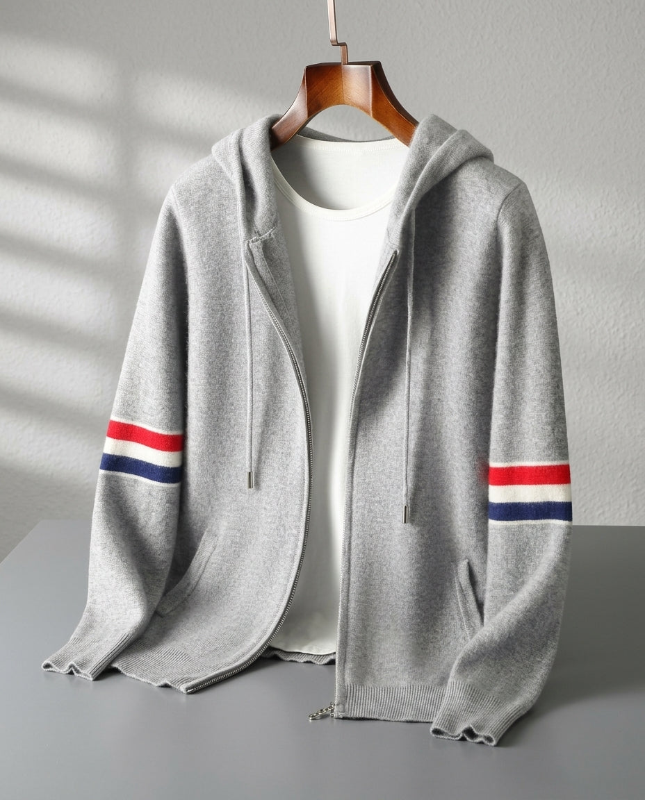 Weston Men's Cashmere Striped Hooded Sweater