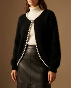 Genevieve Women's Cashmere Pearl Cardigan Sweater