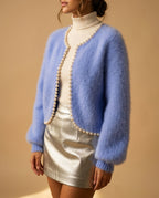 Genevieve Women's Cashmere Pearl Cardigan Sweater
