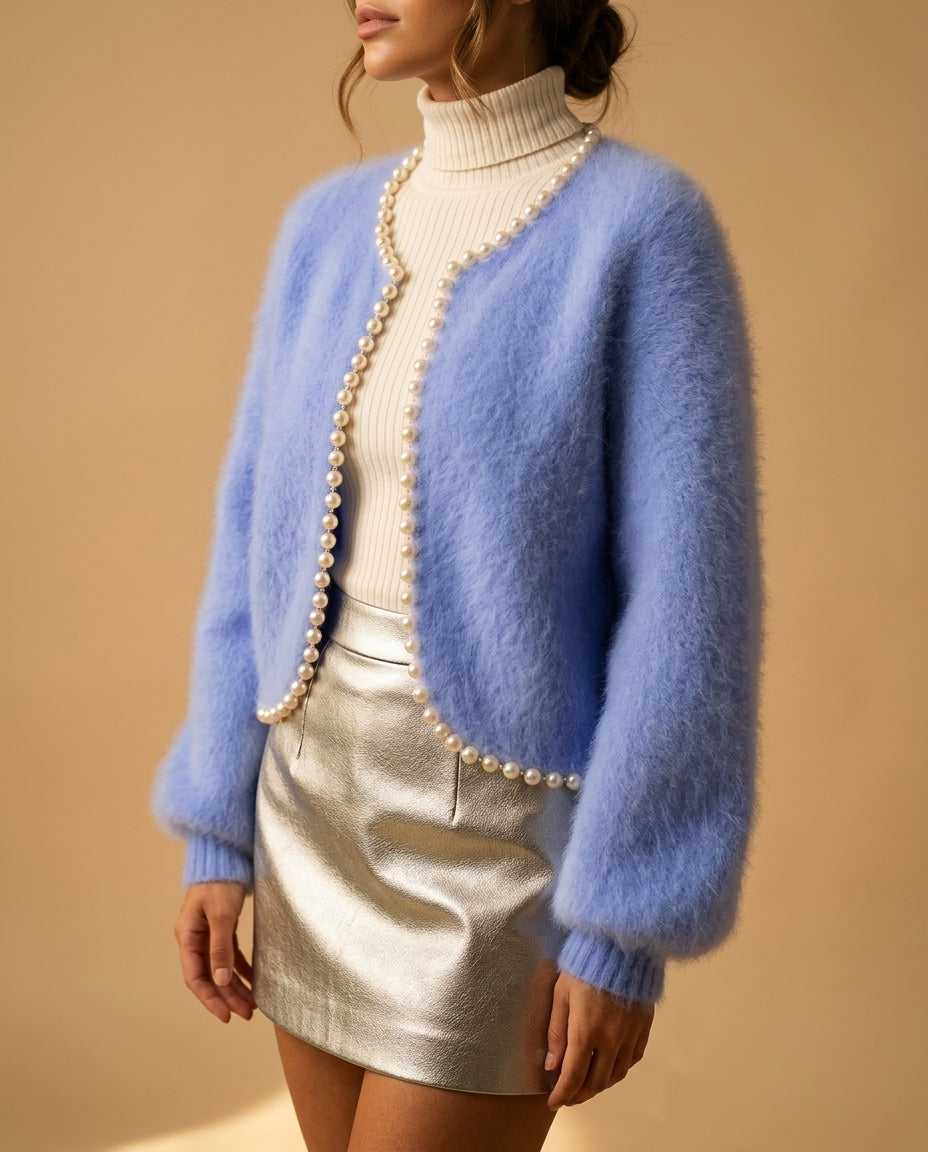 Genevieve Women's Cashmere Pearl Cardigan Sweater