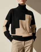 Marchetti Women's Stylish Colorblock Turtleneck Sweater