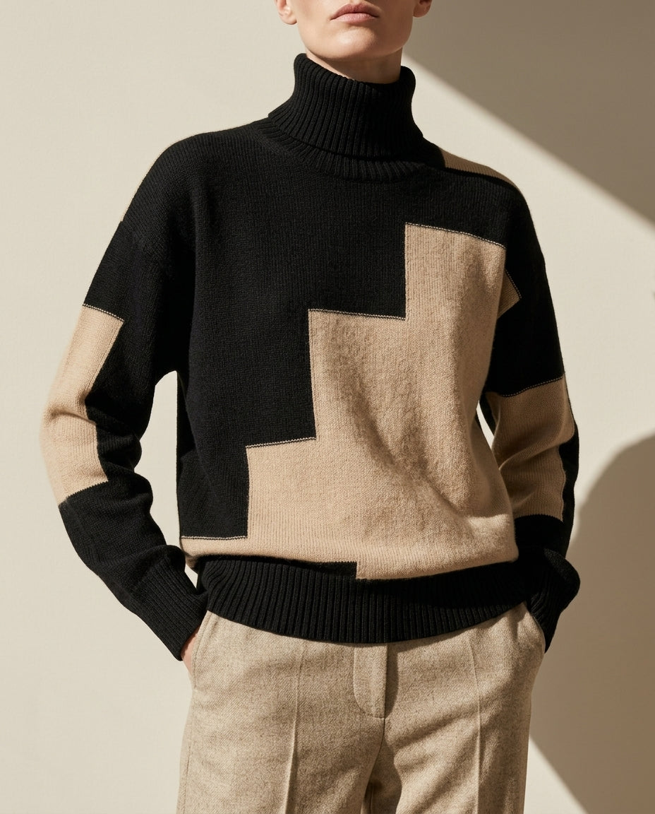 Marchetti Women's Stylish Colorblock Turtleneck Sweater