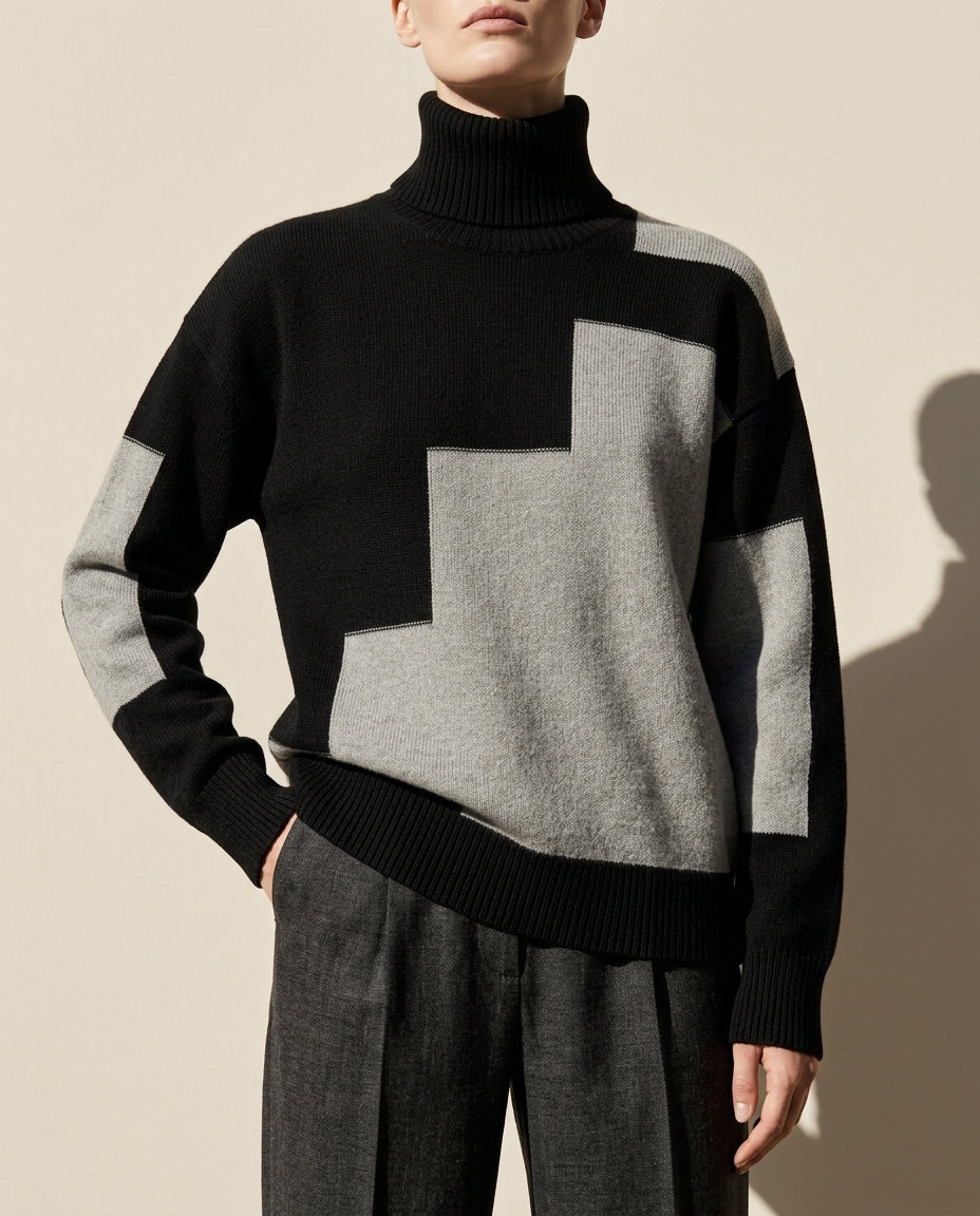 Marchetti Women's Stylish Colorblock Turtleneck Sweater
