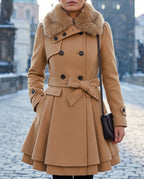 Adeline Women's Fur Collar Peplum Coat