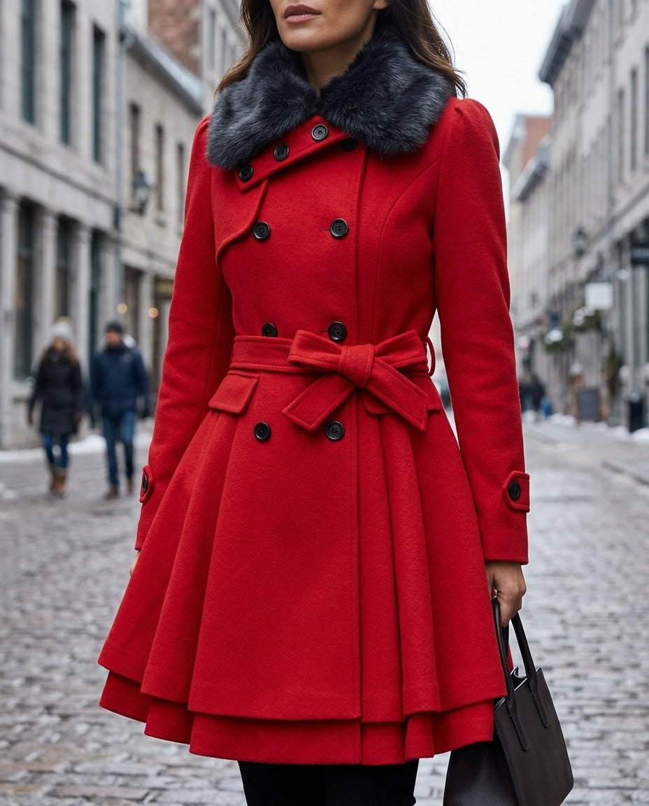Adeline Women's Fur Collar Peplum Coat