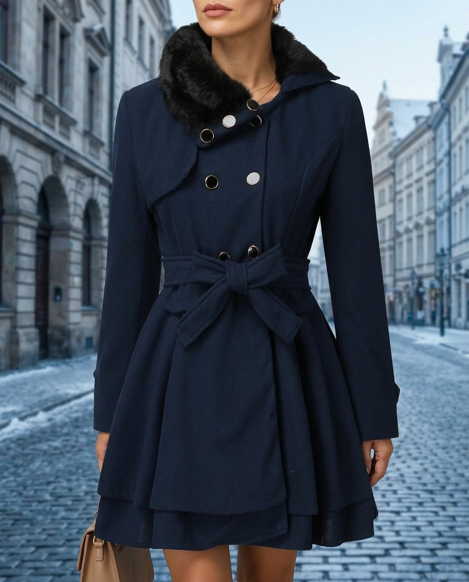 Adeline Women's Fur Collar Peplum Coat