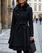 Adeline Women's Fur Collar Peplum Coat