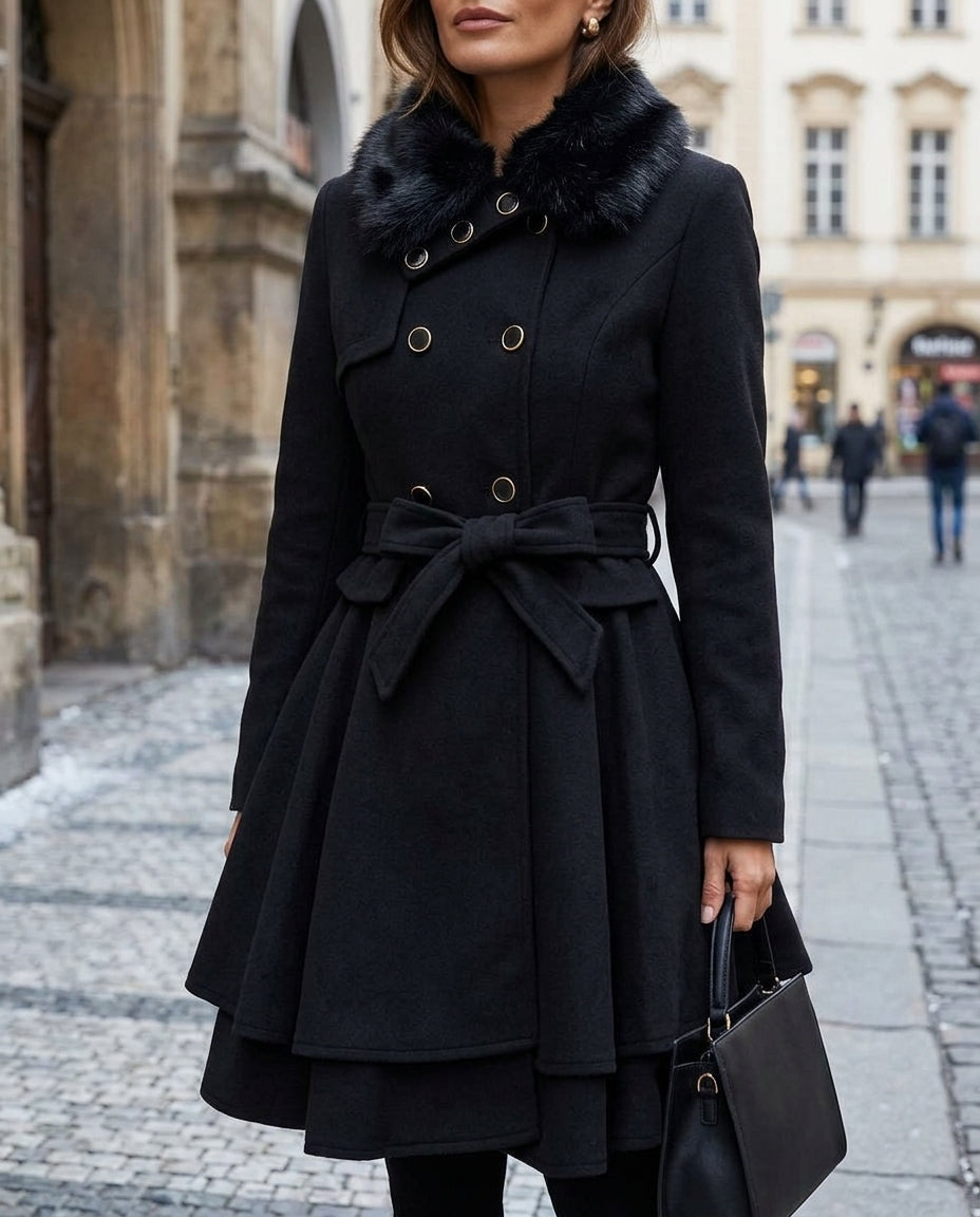 Adeline Women's Fur Collar Peplum Coat