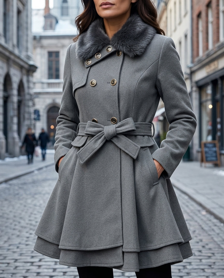 Adeline Women's Fur Collar Peplum Coat