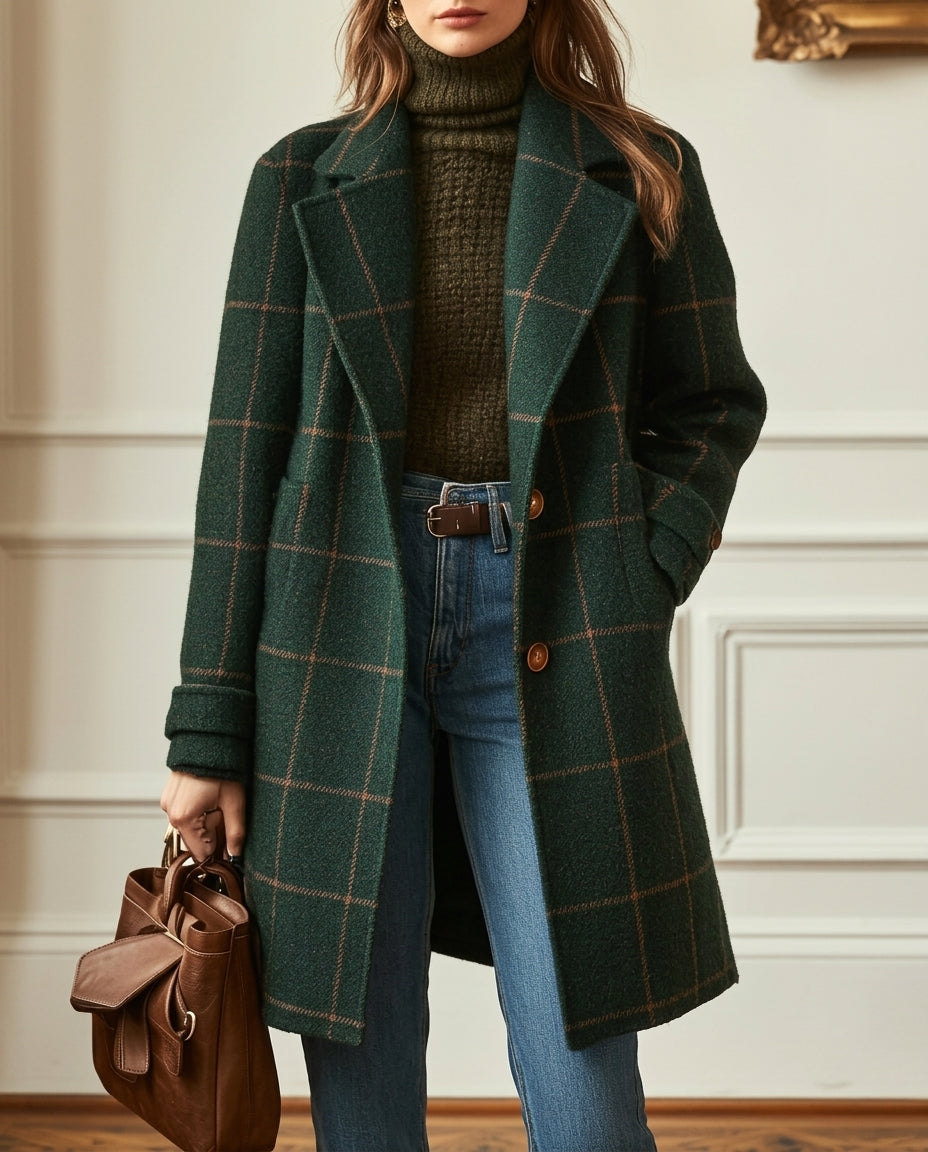 Genevieve Women's Plaid Tweed Lapel Coat