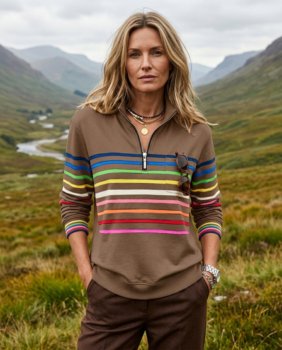 Everly Women's Striped Quarter Zip Sweatshirt
