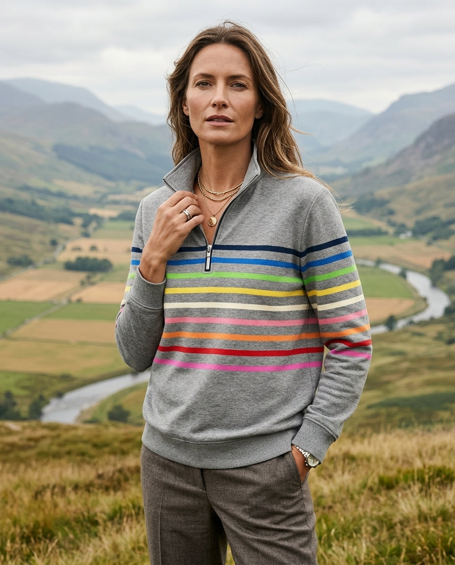 Everly Women's Striped Quarter Zip Sweatshirt