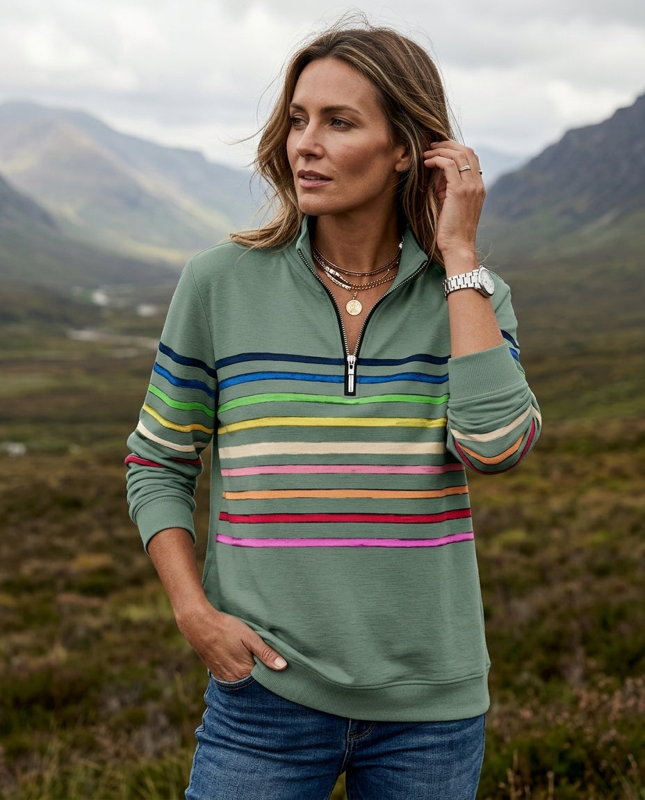 Everly Women's Striped Quarter Zip Sweatshirt
