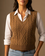 Marlowe Women's Cable Knit V-Neck Sweater Vest
