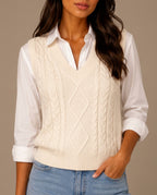 Marlowe Women's Cable Knit V-Neck Sweater Vest