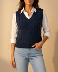 Marlowe Women's Cable Knit V-Neck Sweater Vest