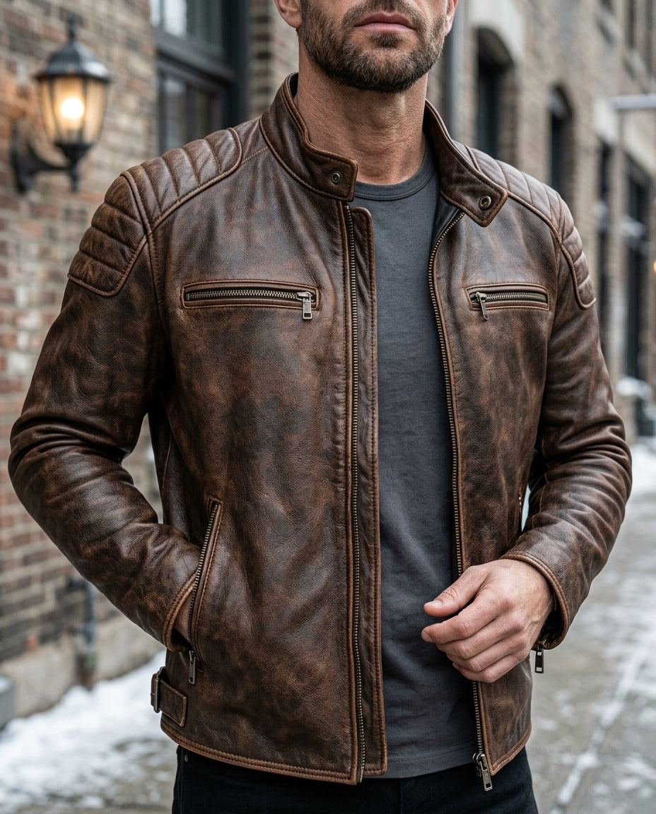 Ashford Men's Vintage Leather Moto Jacket