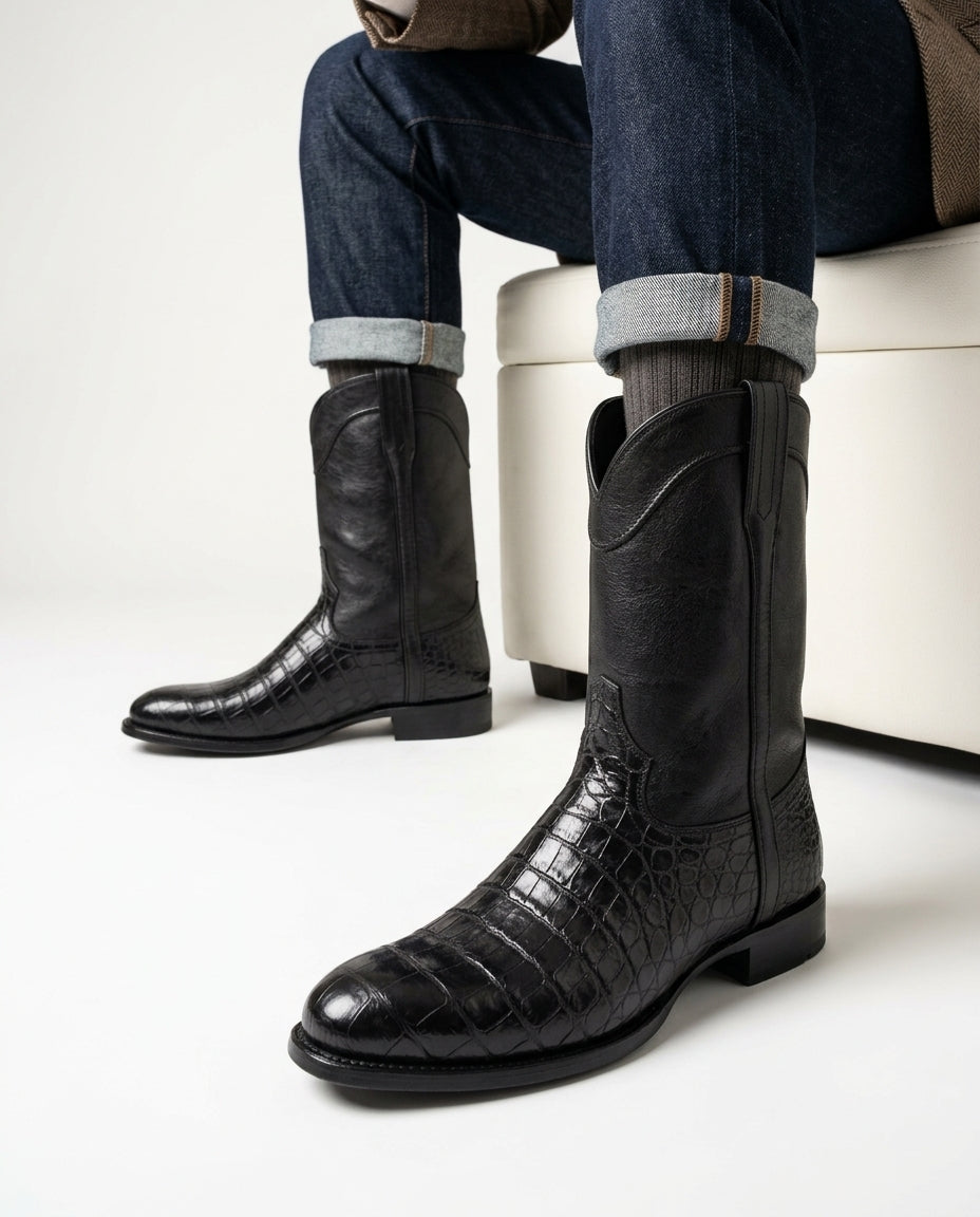 Barrett Men's Croc Embossed Leather Boots
