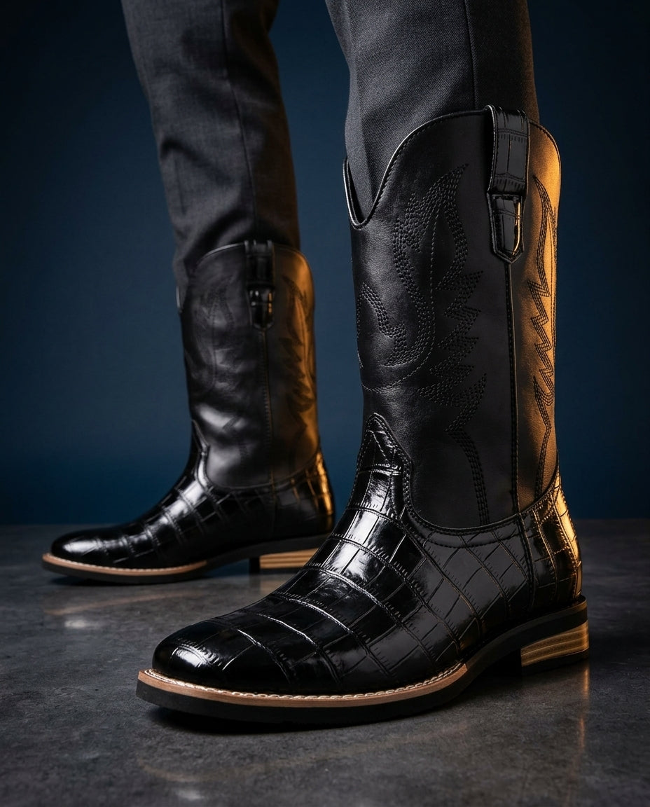 Whitfield Men's Croc Embossed Western Boots