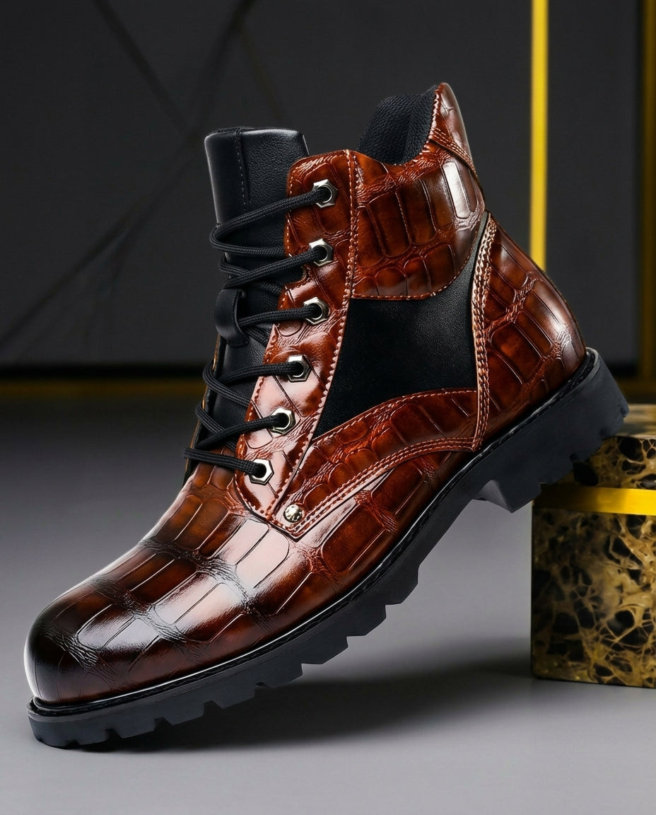 Ellison Men's Croc Embossed Lace Up Boots