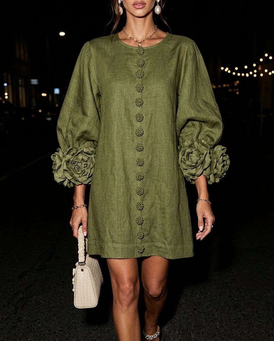 Kensington Women's Floral Cuff Balloon Sleeve Mini Dress