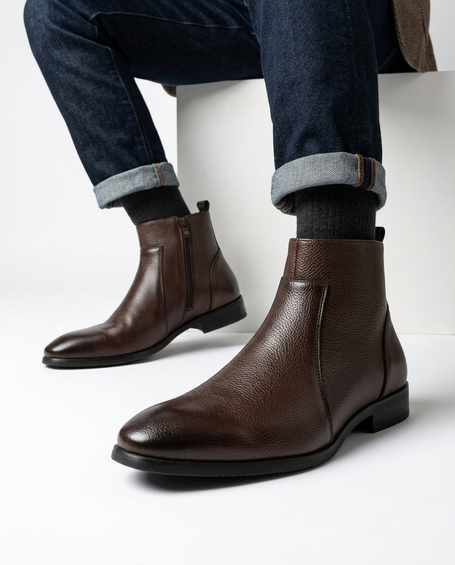 Everett Men's Pebbled Leather Side Zip Boots