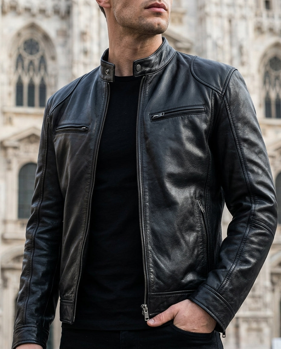 Remington Men's Leather Cafe Racer Jacket