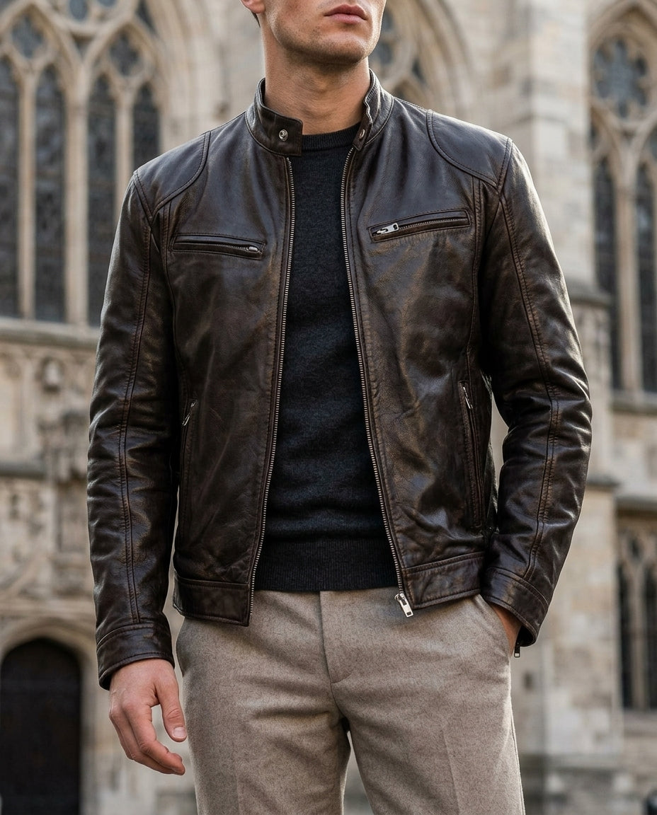 Remington Men's Leather Cafe Racer Jacket