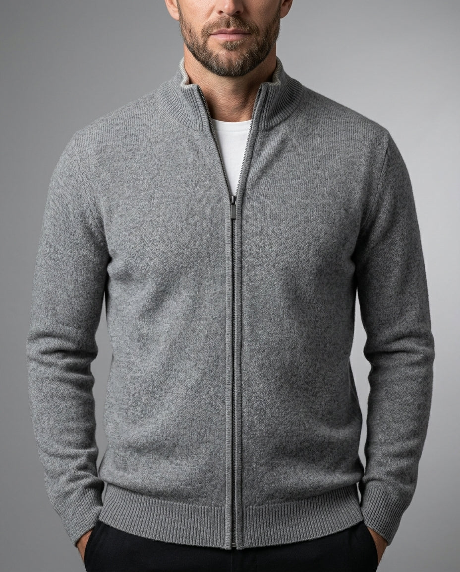 Winslow Men's Cashmere Stand Collar Zip Knit Cardigan