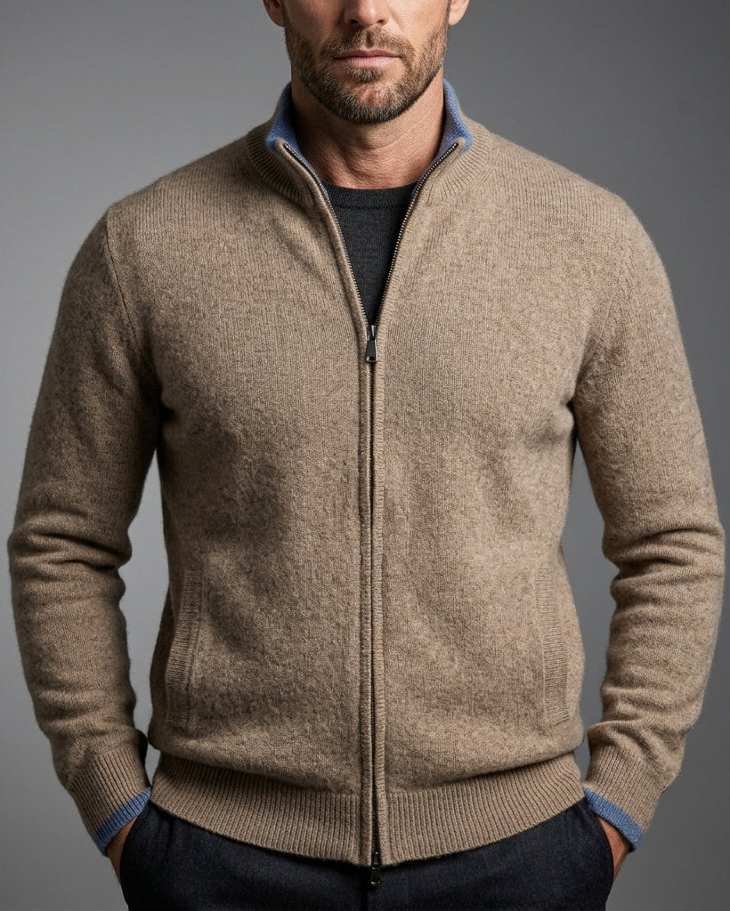 Winslow Men's Cashmere Stand Collar Zip Knit Cardigan