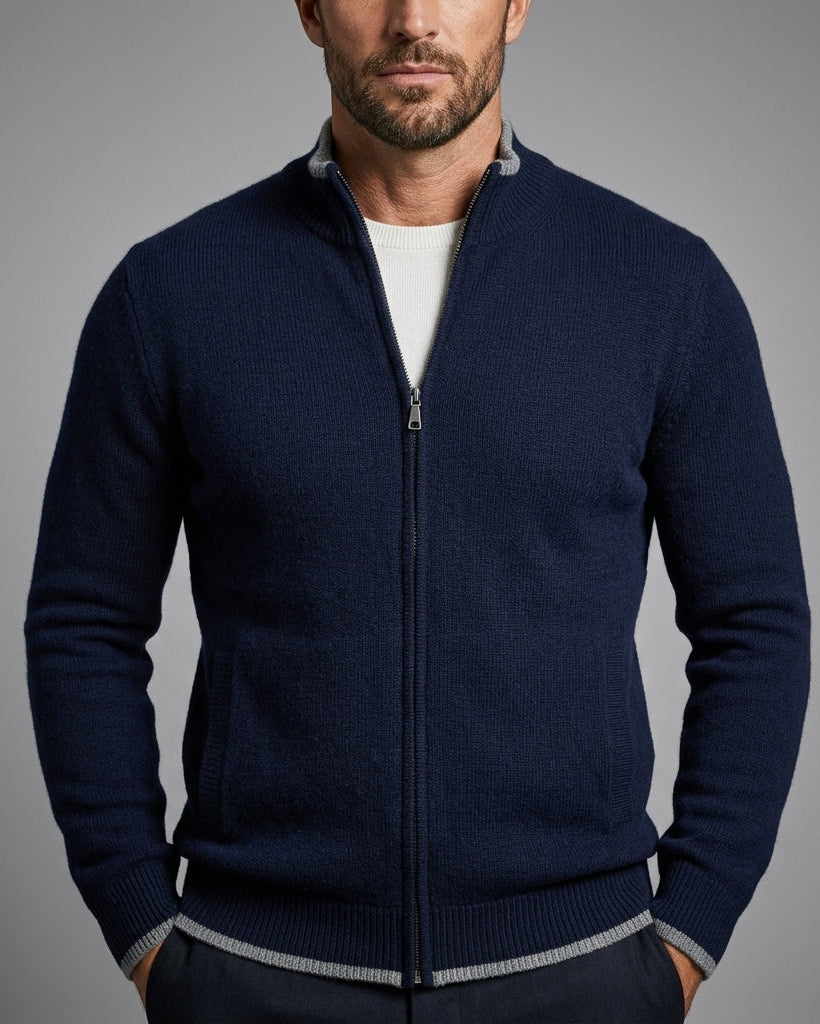 Winslow Men's Cashmere Stand Collar Zip Knit Cardigan