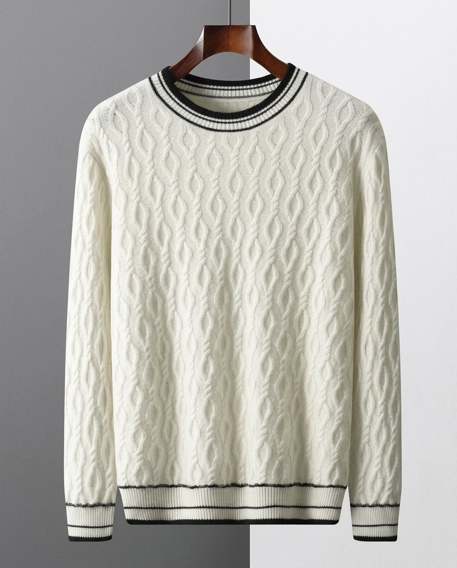 Spencer Men's Cashmere Cable Varsity Stripe Sweater