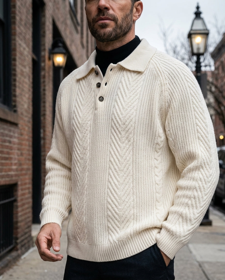 Grayson Men's Chevron Cable Knit Polo Sweater