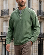 Weston Men's Vintage Washed Denim Henley Shirt